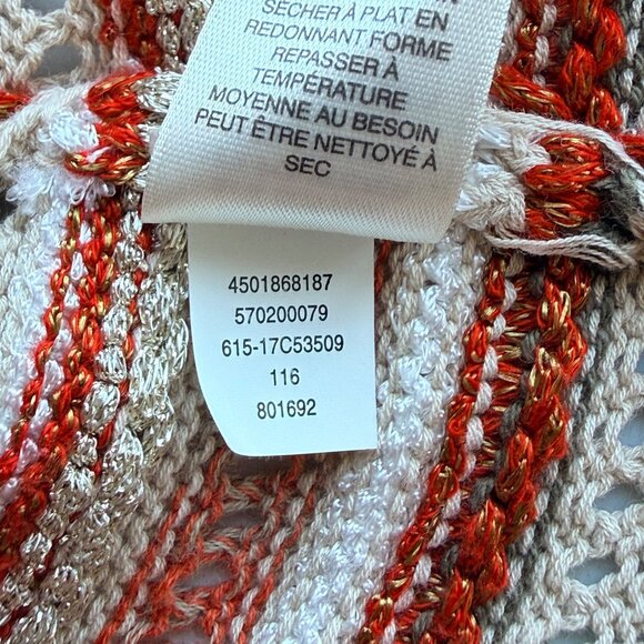 Chicos Cardigan Womens 1P Multicolor Striped Open Knit Frayed Accent Cotton Blen - Picture 9 of 10